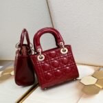 Dior Mini Lady Dior Bag Powder Cherry Red Patent Cannage Calfskin Golden Hardware - Bag - Image 3