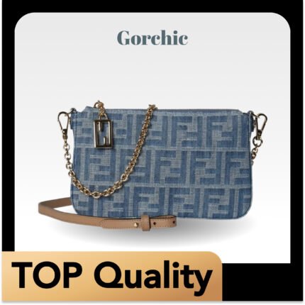 [TOP] Fendi Denim Leather Pouch Bag in Blue