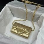 Chanel Gold Metallic Calfskin Quilted Flap Chain Waist Bag