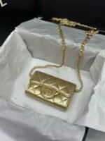 Chanel Gold Metallic Calfskin Quilted Flap Chain Waist Bag