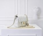 Chanel Classic Flag Bag Pearl Crush Mini Square White Calfskin Light Gold Hardware - Bag - Image 3