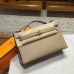 Hermes Kelly Mini 1st Kelly Pochette Generation Epsom Palm Leather-Trench Coat Gray