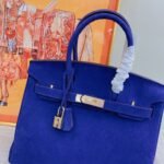 Hermes Birkin Bag Doblis Bag Golden Hardware-Dark Blue Bag - Image 4