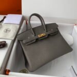 Hermes Birkin Togo Retourne Bag Golden Hardware-Light Grey Bag - Image 3