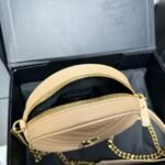 SAINT LAURENT Grain De Poudre Matelasse Chevron Quilted Round Vinyle Camera Bag Dark Beige-Gold hardware - Bag - Image 16
