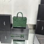 Saint Laurent Green Croc Embossed Leather Nano Classic Sac De Jour Tote - Bag - Image 2