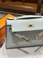 Hermes Kelly Mini 1st Kelly Pochette Generation Epsom Palm Leather-Light Blue - Image 7