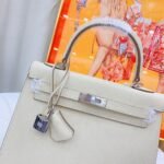 Hermes Kelly Haze White Silver Hardware - Bag - Image 8