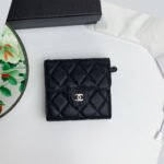 Chanel Flap Compact Wallet Quilted Caviar Gold-tone Black