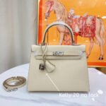 Hermes Kelly Haze White Silver Hardware - Bag - Image 6