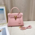 Kelly Togo Cowhide Leather Gold Buckle-Pink