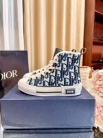 Dior New Embroidered Black Blue High Top Shoes - Image 2