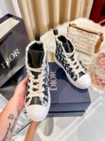 Dior New Embroidered Black Blue High Top Shoes - Image 6