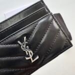 Saint Laurent CASSANDRE MATELASSÉ card case in lambskin -Black and Silver Wallet - Image 6