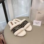Dior Dway Shearling Flip Flops Black Shoes