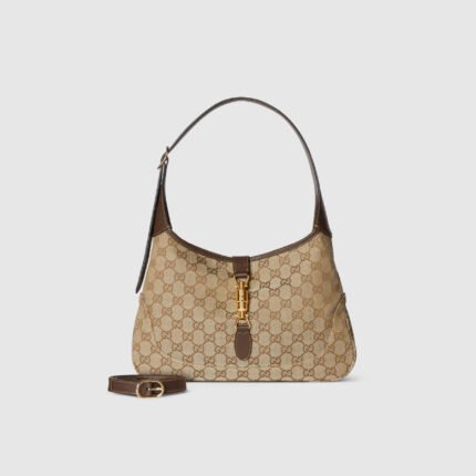 Gucci Jackie 1961 medium shoulder bag Sand and dark brown GG canvas - Bag