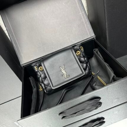 SAINT LAURENT Calfskin Quilted Monogram Mini Nolita Black Soft - Bag