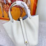 Hermes Clemence Picotin Lock Bag Golden Hardware-White Bag - Image 4