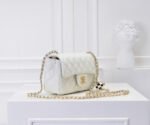 Chanel Classic Flag Bag Pearl Crush Mini Square White Calfskin Light Gold Hardware - Bag - Image 16