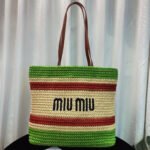 miumiu Faux Raffia Woven Tote Bag