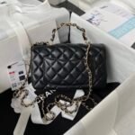 Chanel Lambskin Quilted Mini Top Handle Rectangular Flap Black Bag - Image 2