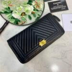 Chanel Caviar Chevron Quilted Wallet -Plain Gold Wallet