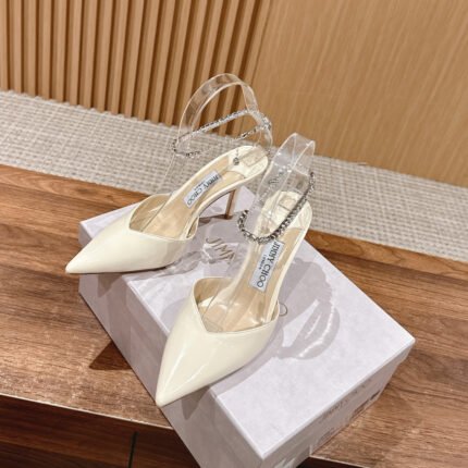 JIMMY CHOO White with Crystal Embellishmen Pumps- Shoes