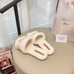 Dior Dway Shearling Flip Flops Golden Shoes - Image 9