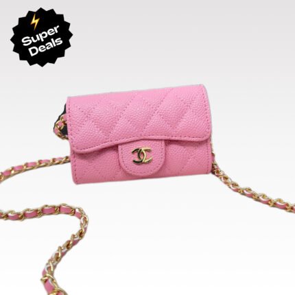 Chanel Pink Metallic Calfskin Quilted Flap Chain Waist Bag