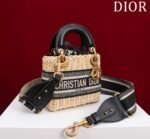 Christian Dior Lady Dior Natural Wicker and Blue Dior Oblique Jacquard Handbag - Bag - Image 2