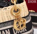 Christian Dior Lady Dior Natural Wicker and Blue Dior Oblique Jacquard Handbag - Bag - Image 6