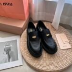 Miumiu 24Ss-Retro Gold Coin Thick Sole Loafers Patent Leather