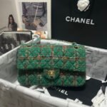Chanel Wool Tweed Green Classic Flag Bag Medium - Bag