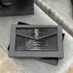 SAINT LAURENT Uptown  POUCH IN CROCODILE-EMBOSSED SHINY LEATHER BLACK-Silver hardware - Bag