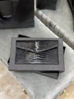 SAINT LAURENT Uptown  POUCH IN CROCODILE-EMBOSSED SHINY LEATHER BLACK-Silver hardware - Bag