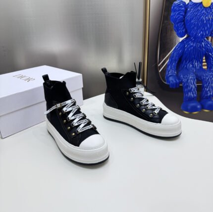 2024ss Dior Knit High Sneakers - Black Chunky Shoes