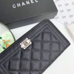 Chanel Zip Around Wallet Quilted Caviar Long-Fishseed Pattern Silver Wallet - Image 5
