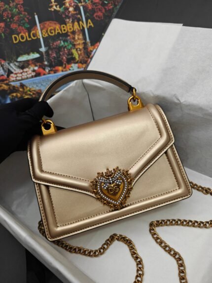 Dolce & Gabbana Chain Tote Small Devotion Crossbody Bag - Gold Bag