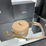 SAINT LAURENT Grain De Poudre Matelasse Chevron Quilted Round Vinyle Camera Bag Dark Beige-Gold hardware - Bag - Image 12