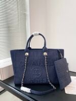 Chanel Shopping Tote Bag Denim & Gold Metal Dark Blue - Bag - Image 7