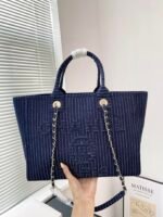 Chanel Shopping Tote Bag Denim & Gold Metal Dark Blue - Bag - Image 12